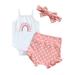 CenturyX Newborn Baby Girls 3Pcs Clothes Sets Rainbow Embroidery Strap Romper Shorts Headband Summer Outfits Set