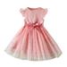 Qufokar Summer Clearance Plus Size Dresses Girls Kids Toddler Children Baby Girls Bowknot Ruffle Short Sleeve Tulle Birthday Dresses Patchwork Party Dress Princess Dress Outfits Clothes