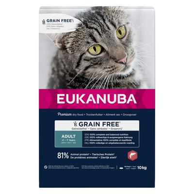 10kg Eukanuba Adult Grain Free Reich an Lachs Katzenfutter trocken