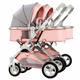 Double Baby Stroller for Infant and Toddler Reversible Bassinet Twins Pram,Detachable Pushchair Side-by-Side Multi-Position Reclining Seats,Folding Prams Trolley (Color : Pink)