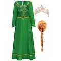 Yanny Princess Fiona Costume Adult Women Kids Girls Fiona Cosplay Prom Green Dress with Wig (Style 1, X-Small)