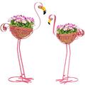 Kikth Set of 2 Flamingo Garden Bird Planters, Outdoor Flamingo Yard Decoration with Basket, Pink Flamingo Patio Metal Planter for Garden, Yard, Lawn, Patio, Porch