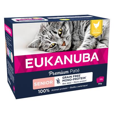 Sparpaket: 48x85g Eukanuba Senior Getreidefrei Huhn Katzenfutter nass