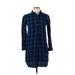 Madewell Casual Dress - Shift Collared 3/4 sleeves: Blue Checkered/Gingham Dresses - Women's Size 2X-Small