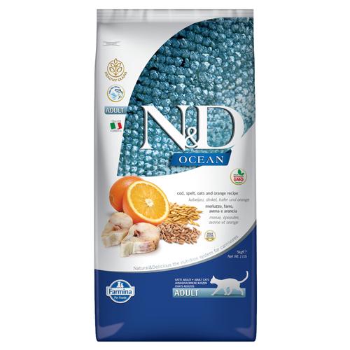 5kg Farmina N&D Ocean gesundes Getreide Kabeljau & Orange Adult Katzenfutter trocken