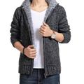 Men Winter Casual Hooded Fleece Thick Warm Faux Fur Collar Hooded Sweater Jacket Coat