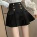 PIKADINGNIS Korean Summer Pleated Skirt Women Fashion High Waisted Office Mini Skirts Ladies Black White Buttons Trim A-line Skirt