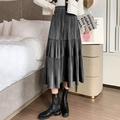 PIKADINGNIS Vintage Brown Gold Velour Long Skirts Woman Autumn Elastic High Waisted Midi Skirt Women A Line Pleated Skirt New