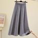 PIKADINGNIS Spring Womens Black Long Skirt Casual Solid Color Knitted High Waist Skirts Women Korean Fashion Mid-Length Skirt