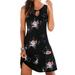 Rinhoo Women Bohemian Floarl Printed Cutout Crew Neck Sleeveless Mini Dress