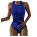 KaLI_store Womens One Piece Swimsuits Women Lace Up One Piece Swimsuit Deep Plunge V Neck Bathing Suits Blue XL