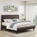 Mercer41 Mandipa Faux Leather Bed w/ Diamond Tufted Headboard Upholstered/Faux leather in Brown | 45.7 H x 55 W x 77.2 D in | Wayfair