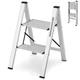 GiantexUK 2/3 Step Ladder, Aluminum Frame Folding Ladder with Non-slip Steps, Anti-slip Foot Pads, Wide Pedal and Safety Buckle, Lightweight Stepladder for Home Kitchen Office Household DIY(2 Step)