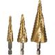 Step Drill Bit,Drill Bits for Metal,Carbide Step Drill Bit 3Sizes HSS Spiral Step Drill Bits 1/4" Hexagon Drive Step Cone Drill Bits, Double Cutting Blades for Metal Wood Hole Drills (Hole Diameter :