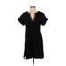 n V Neck Short sleeves:Philanthropy Casual Dress - Shift V Neck Short sleeves: Black Print Dresses - Women's Size X-Small