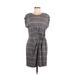 Nine West Casual Dress Scoop Neck Short sleeves: Gray Print Dresses - Women's Size Medium