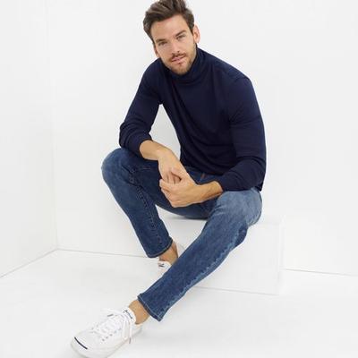 Super-T Roll Neck Top, Men, size: 34-36, regular, Blue, Cotton, by Lands' End