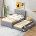 Full Size Upholstered Platform Bed with Pull-out Twin Size Trundle and 3 Drawers, Gray