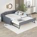 Full Size Upholstered Daybed with Twin Trundle and USB Charging Port, Adjustable Trundle Functionality, Solid Wood Slat Support