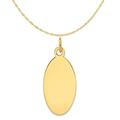 Carat in Karats 14K Yellow Gold Plain .013 Gauge Engravable Elliptical Disc Pendant Charm (30mm x 12mm) With 10K Yellow Gold Lightweight Rope Chain Necklace 16