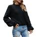 REORIAFEE Flowy Tops for Women Dressy Blouses O-Neck Long Sleeve Big Sleeve Knitted Pullover Sweater Blouse Coffee Shirt Cowgirl Tops Fall Pullover Gym Tops Party Tops Sweet Tops