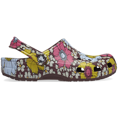 Crocs Dark Cherry / Multi Classic Retro Floral Clog Shoes