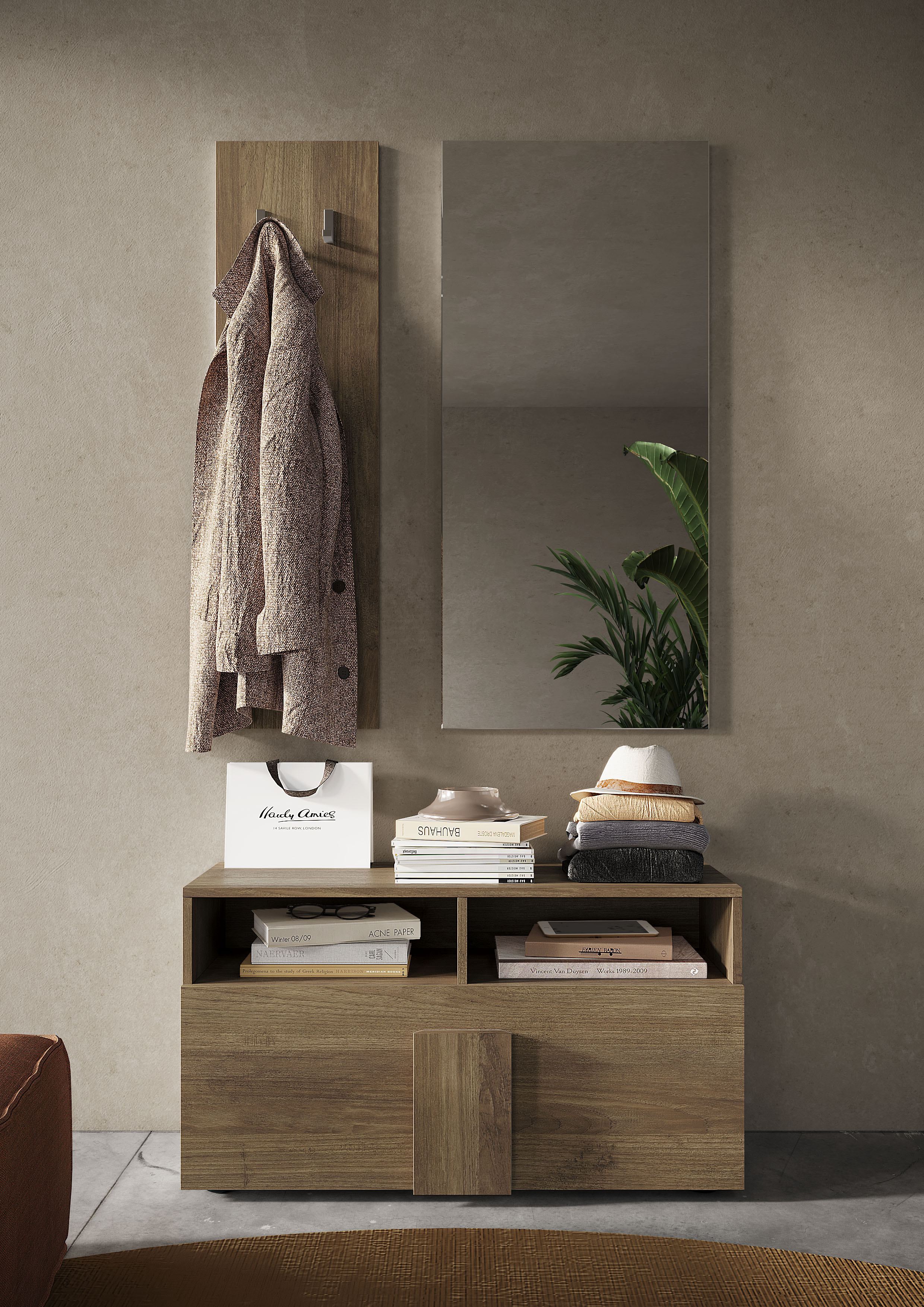 Garderoben-Set INOSIGN "Jupiter", braun (mercure nb holzstruktur), B:91cm H:187cm T:37cm, Kastenmöbel-Sets, Garderobenbank, Spiegel, Paneel