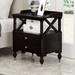 Nightstand, Solid Wood Side Table with 2 Drawers and Gold Metal Handles