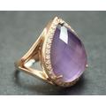 14K Solid Rose Gold Ring With 0.30 Ct. Si1 Clarity, G Color Natural Brilliant Diamonds & 14.70 20x15 Mm Pear Shape Aaa Amethyst
