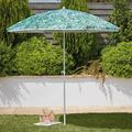 Bayside21 6.5ft Outdoor Beach Umbrella with Sand Anchor and UV50+ Sun Protection Lightweight & Portable Perfect for Beach Camping Sports Pool Gardens and Balcony Green Leaf Print Design No Tilt