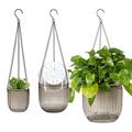 QCQHDU 3-Pack Hanging Planters for Indoor Plants Plant Hanger Holders with Drainage Hole and Chain Plastic Hanging Flower Pot with 3 Hooks for Indoor Outdoor Garden Home Patio Decor (Gray)
