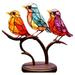 Stained Glass Birds on Branch Desktop Ornaments Handmade Stained Glass Bird Suncatche Double Sided Multicolor Style Birds Colors Alloy Ornaments Suitable Home Patio and Bird Lover
