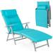 Costway Outdoor Folding Chaise Lounge Chair Recliner Cushion Pillow Adjustable Turquoise