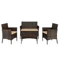 Buyweek 2pcs Arm Chairs 1pc Love Seat & Tempered Glass Coffee Table Rattan Sofa Set Brown Gradient