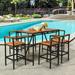 Gymax 7PCS Outdoor Acacia Wood Dining Set PE Rattan Patio Bar Set w/ Umbrella Hole