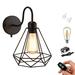 Kiven Battery Operated Wall Lamp Industrial Iron Cage Wall Sconces Dimmable Warm White Wall Lighting Fixtures 1-Light Vintage Wall Mounted Lamp for Living Room Bedroom Hallway E26 Socket