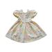 Tosmy Girls Clothes Puff Sleeve Sweetheart Neck Floral Print Ruffled A Line Swing Dress Kids Casual Dresses