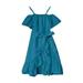 Tosmy Girls Clothes Summer Soild Dress Shoulder Chiffon Ruffles Sundress Spaghetti Strap Casual Beach Dresses Party Dresses