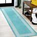 Lucia Classic Diamond Border Aqua/Light Gray 2 ft. x 8 ft. Indoor/Outdoor Runner Rug