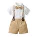 QIPOPIQ Clearance Toddler Boys Clothes Short Sleeve Button-up Boys Shirts Boys Shorts with Suspender Spring Strap Shorts Suit Outfit Set