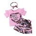 Tosmy Toddler Girl Clothes Short Sleeve Monogram Print T Shirt Top Camo Shorts Suit For 0 To 4 Years Fashion Clothing Set