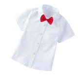 QIPOPIQ Clearance Toddler Boys Clothes Boys School Uniform Dress Shirt Short Sleeve Button-Up Bow Tie Oxford Shirt