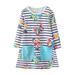 Tosmy Girls Clothes Toddler s Long Sleeve Dress Butterflies Stripes Cartoon Appliques Print A Line Flared Skater Dress Cotton Dress Outfit Kids Casual Dresses