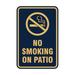 Portrait Round No Smoking On Patio Sign (Navy Blue/Gold) - Medium 5 x 7