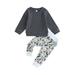 Suanret Halloween Toddler Baby Girls Boys Pants Sets Print Long Sleeve Sweatshirt Elastic Waist Sweatpants Dark Gray 2-3 Years