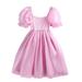 Tosmy Summer Toddler Girl Dress Puff Sleeve Tulle Princess Dress Square Neck Bubble Sleeve Mesh Ruffle Dress Prom For Party Kids Casual Dresses
