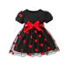 Tosmy Toddler Girl Dress Summer Crew Neck Short Sleeve Black Background Red Heart Print Dress Princess Dress Party Dresses