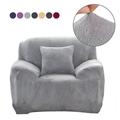 CJC Plush Sofa Covers Stretch Solid Thick Slipcover for 1-Seater Velvet Easy Fit Non-Slip Furniture Silver Gray