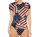 REORIAFEE Bodysuit Romper for Women Sexy Crewneck Short Sleeve Romper Flag Print Womens Playsuit Romper Independence Day High Elastic Tight Jumpsuit Womens Summer Jumpsuit Wine XXL