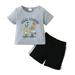 Toddler Baby Boys Shorts Outfits Cartoon Dinosaur Letter Printed Short Sleeve T-Shirt Tops + Shorts Pants Kids Summer Clothes Set 12-18M